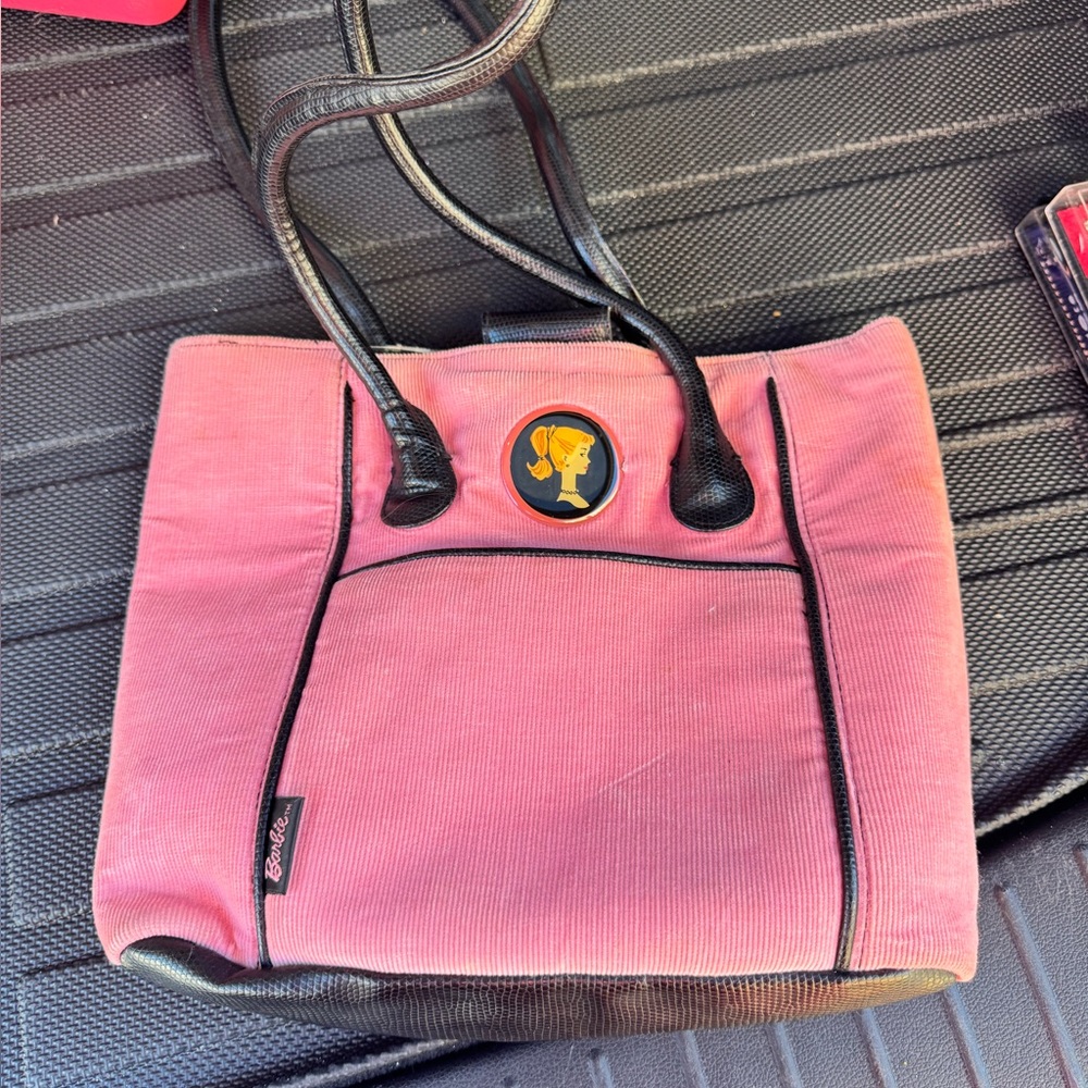 Vintage Avon Barbie Corduroy Pink and Black Handbag Purse Tote Rare EUC